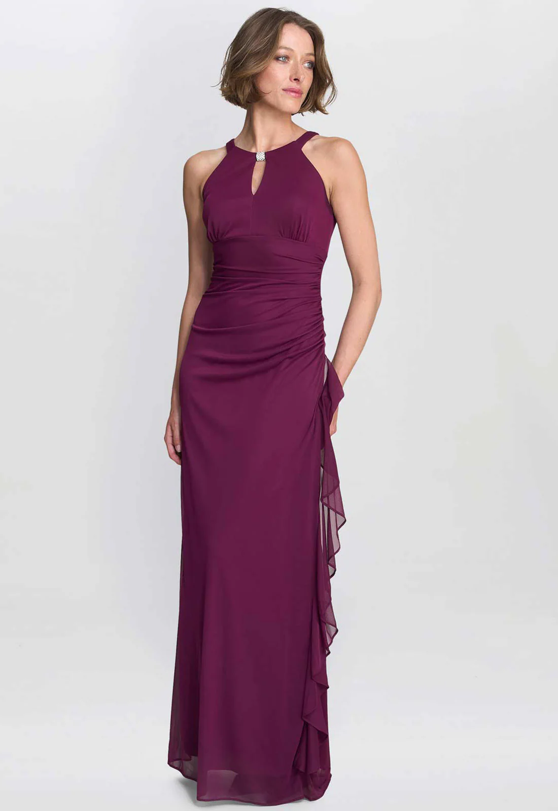Gina Bacconi Wine Blanche Matte Jersey Dress With Neck Trim - Image 5