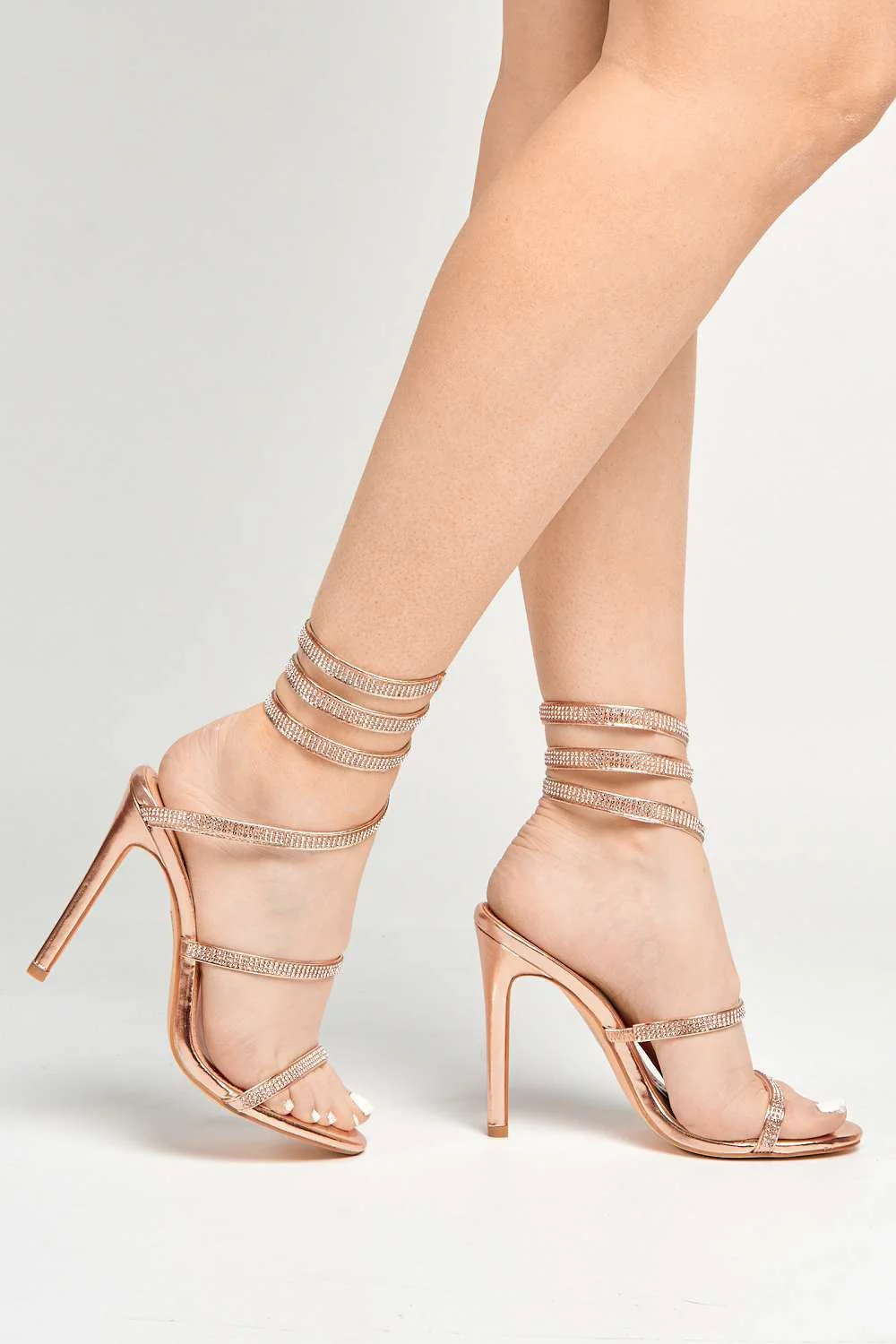 Miss Diva Rose Gold Hellena Diamante Sandals - Image 2