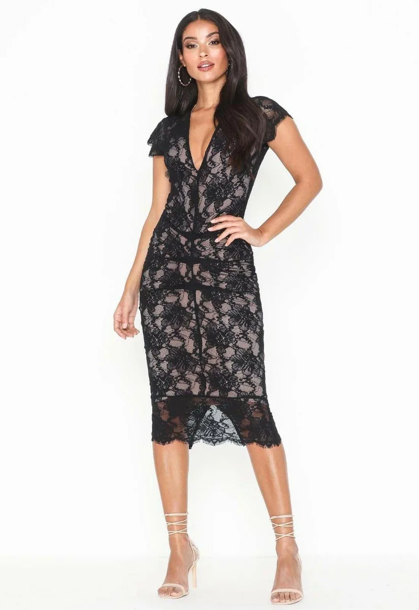 Honor Gold Black Nude Arianna Lace Midi Dress - Image 7