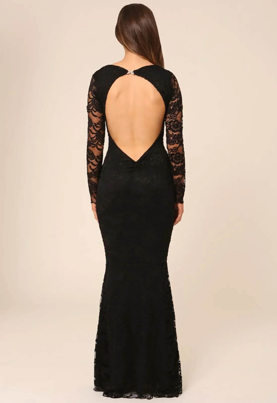 Honor Gold Faye Long Sleeve Backless Lace Maxi Dress in Black - Image 3