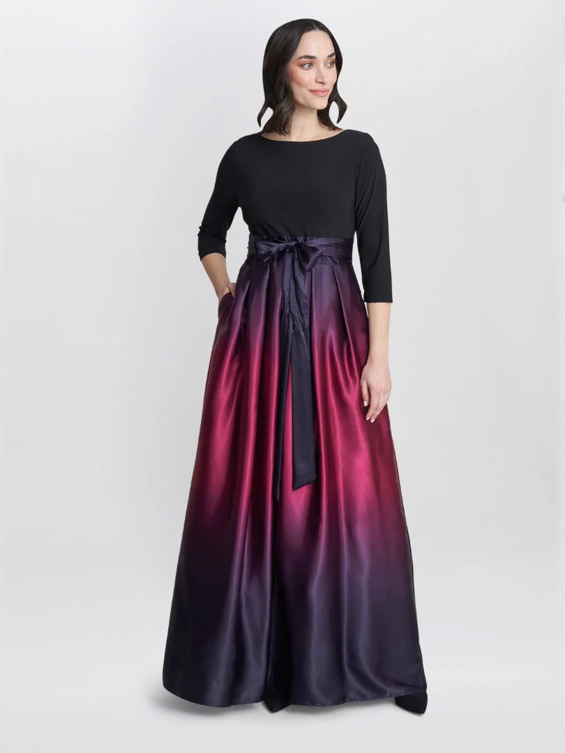 Gina Bacconi Ingrid V Neck Back Ombre Satin Maxi Dress - Image 4