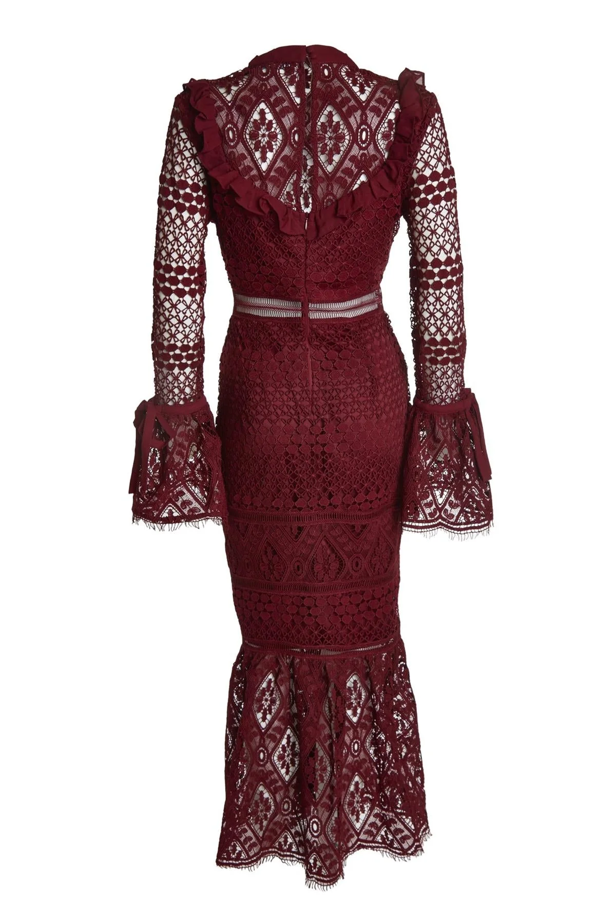 True Decadence Burgundy Jenna Peplum-Sleeve Lace Midi Dress - Image 5