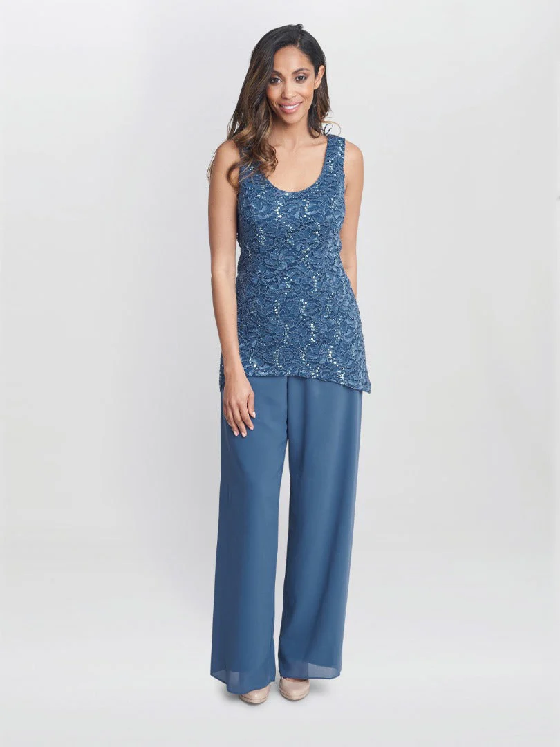 Gina Bacconi Julia 3 Piece Trouser Suit With Lace Top, Jacket And Trouser - Image 2