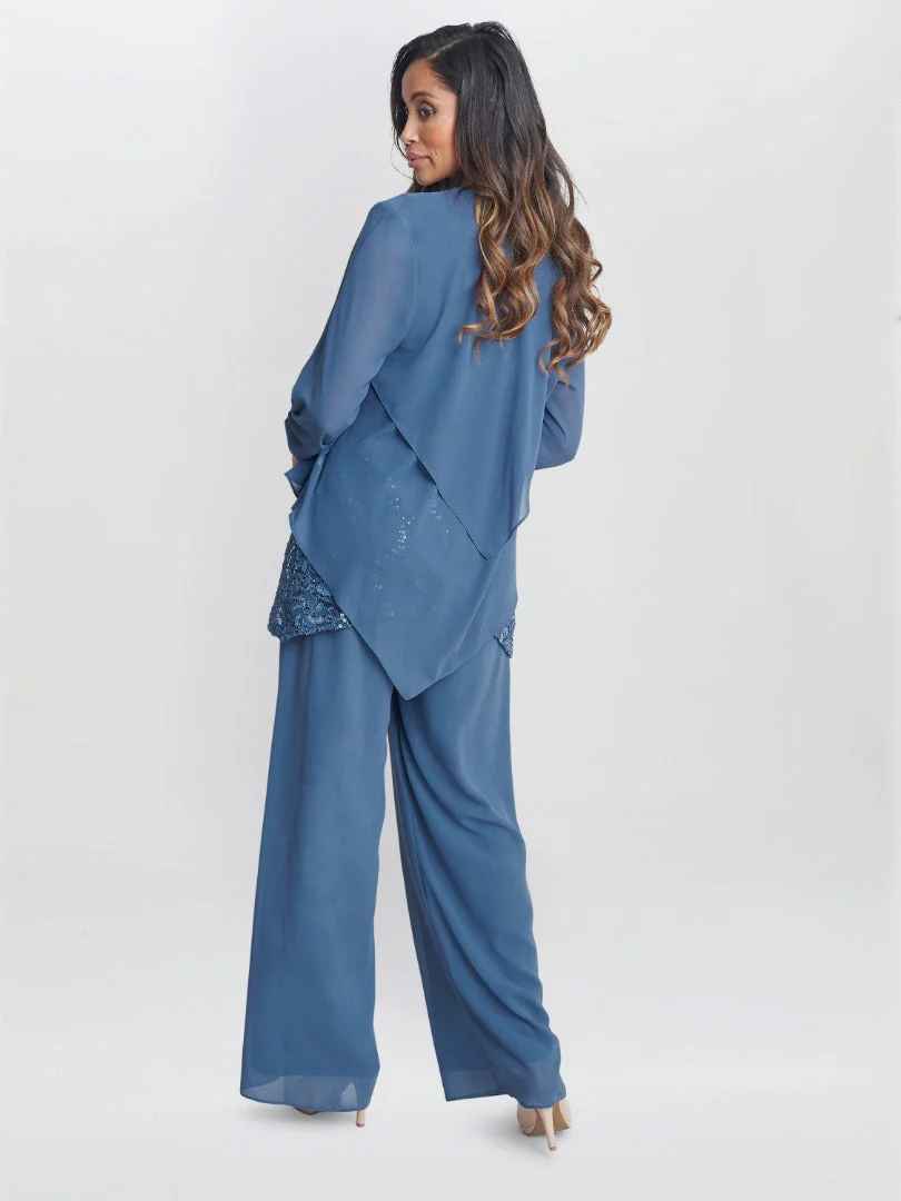 Gina Bacconi Julia 3 Piece Trouser Suit With Lace Top, Jacket And Trouser - Image 3