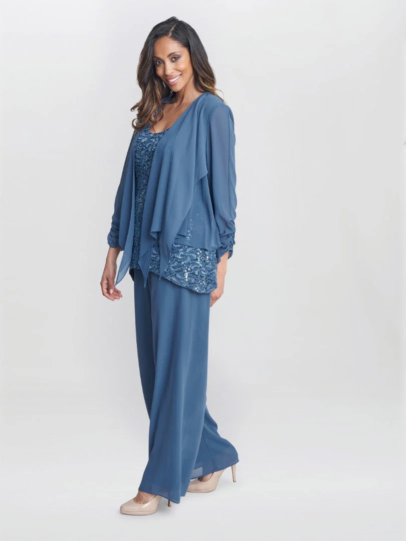 Gina Bacconi Julia 3 Piece Trouser Suit With Lace Top, Jacket And Trouser - Image 4