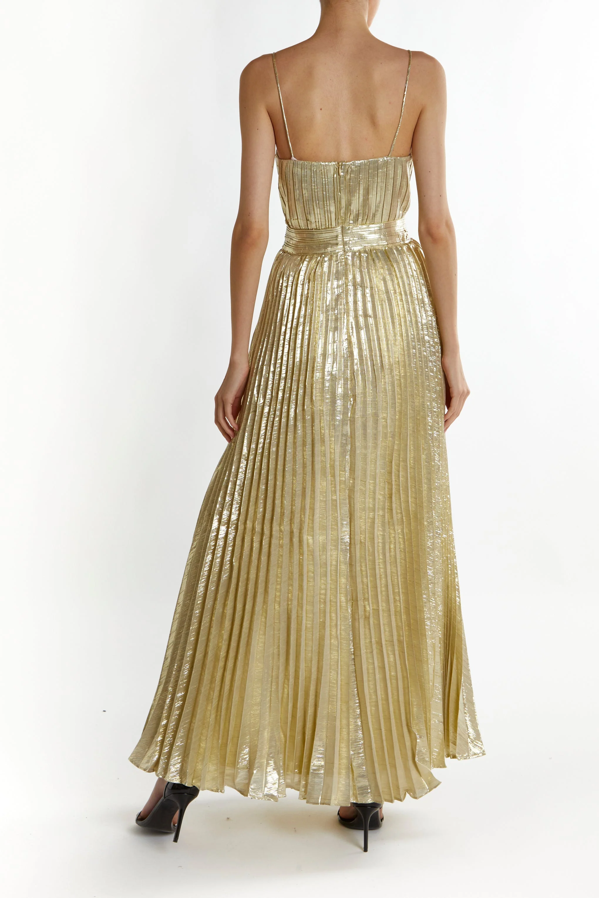 True Decadence Light-Gold Kate Crinkle Pleated Strappy Maxi Dress - Image 2