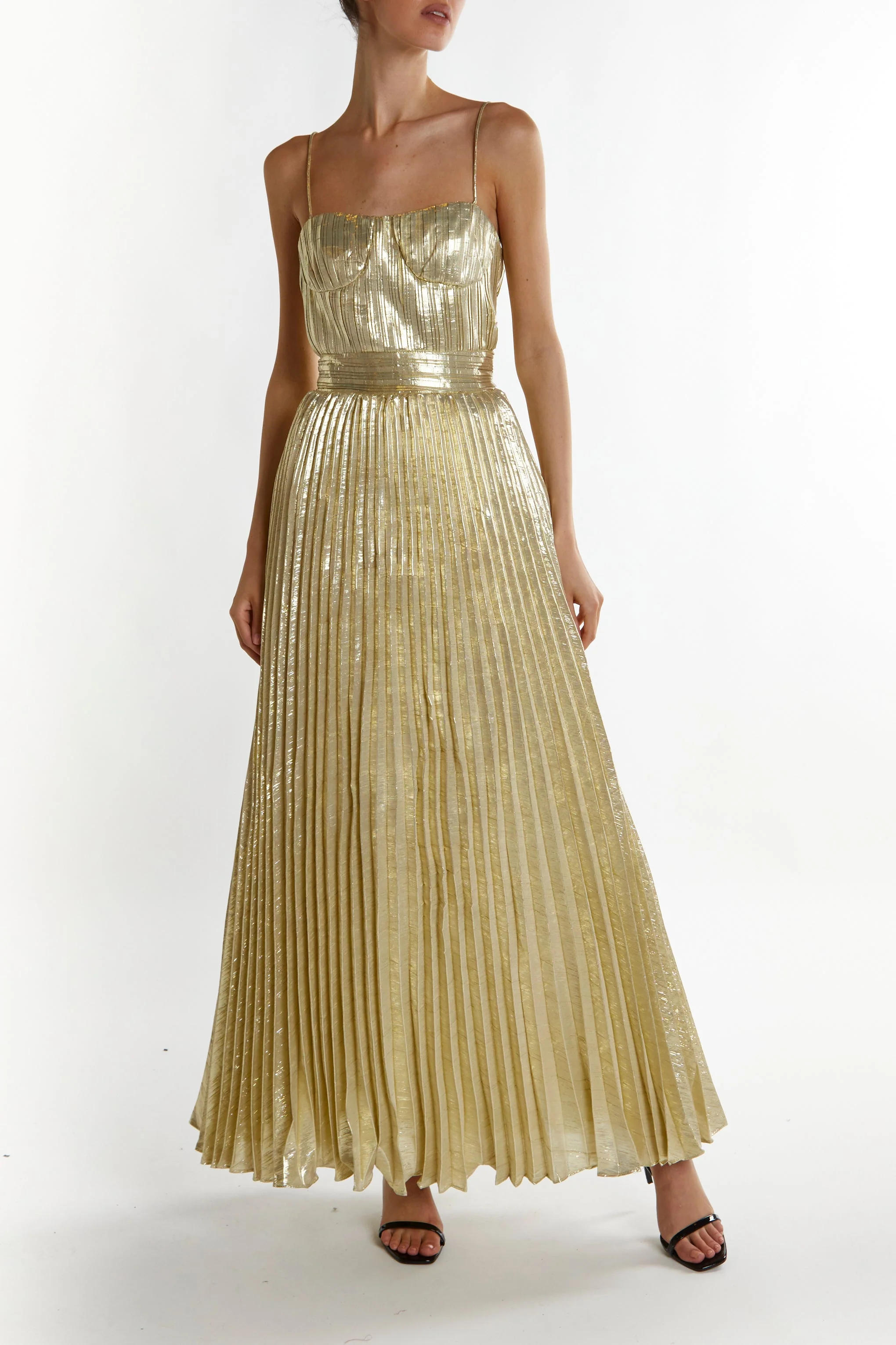 True Decadence Light-Gold Kate Crinkle Pleated Strappy Maxi Dress - Image 3