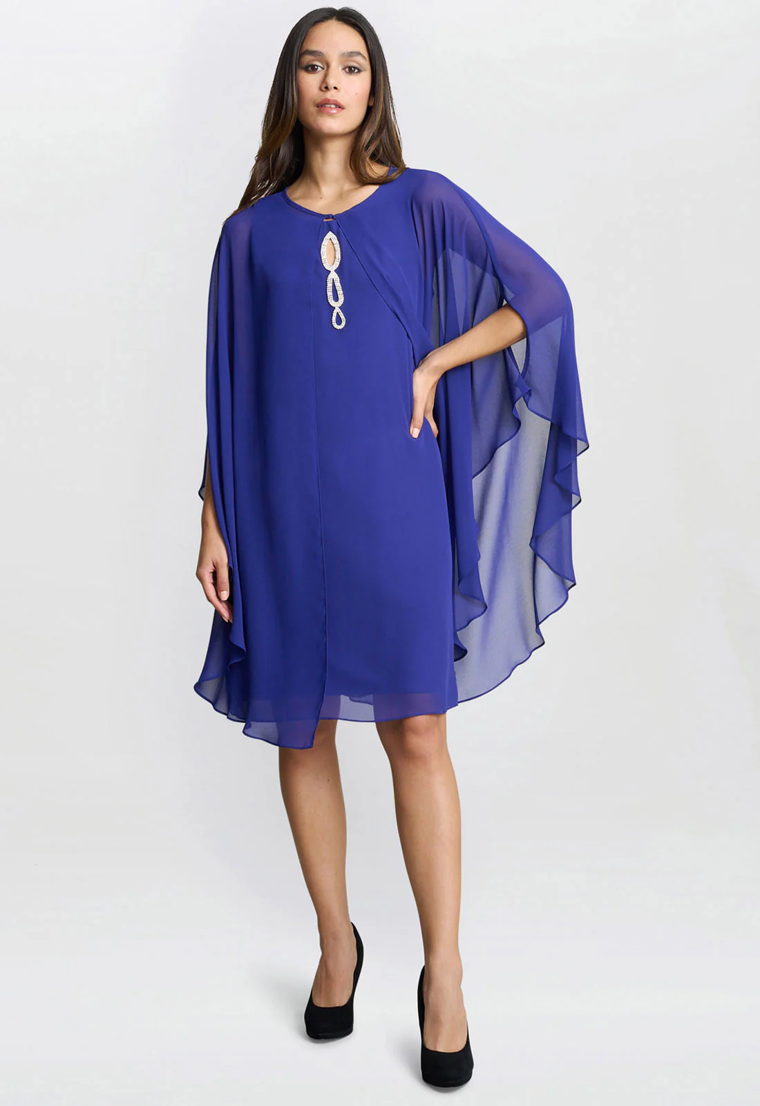 Gina Bacconi Blue Laura Chiffon Cape And Beaded Neck Dress - Image 2