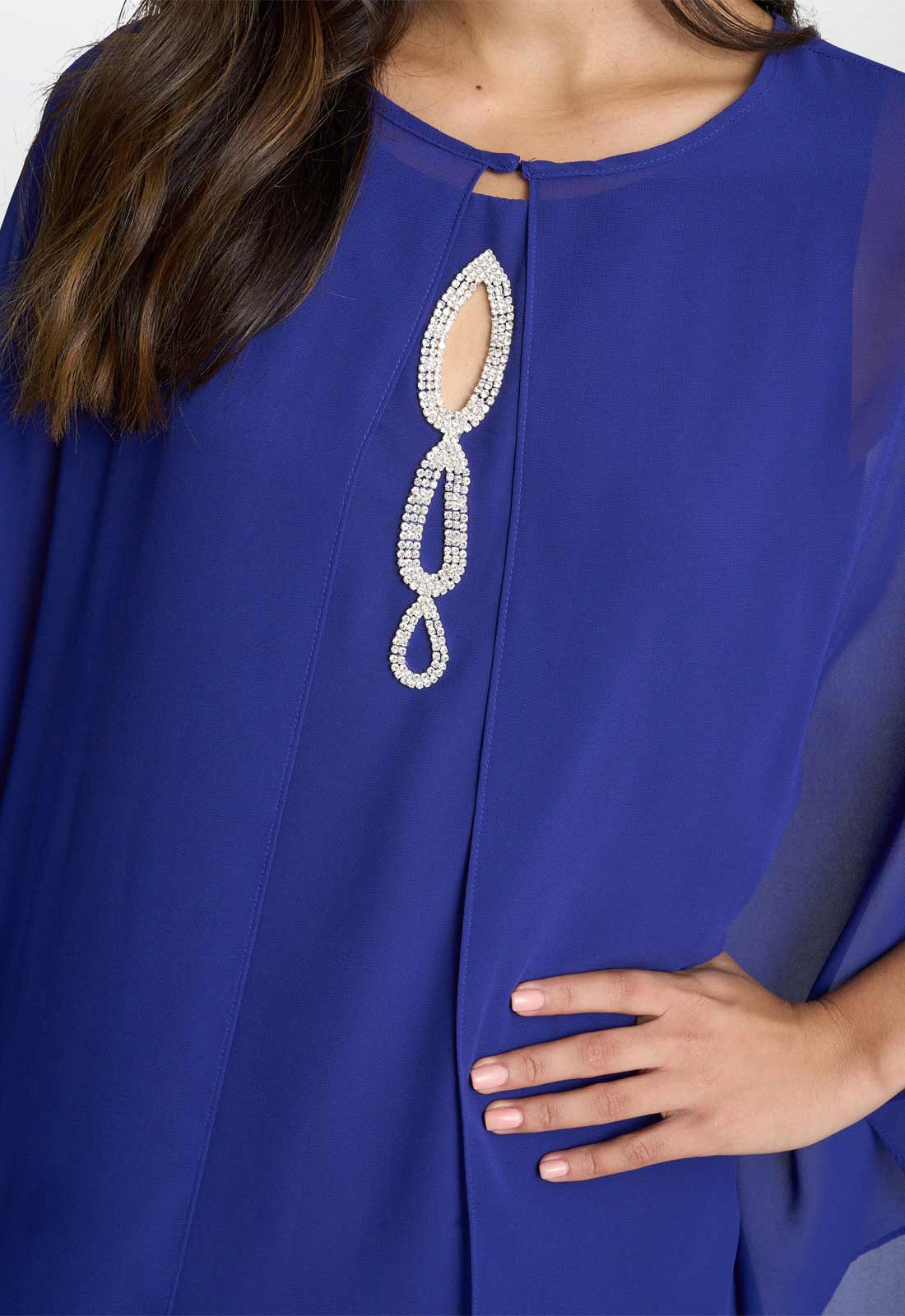 Gina Bacconi Blue Laura Chiffon Cape And Beaded Neck Dress - Image 3