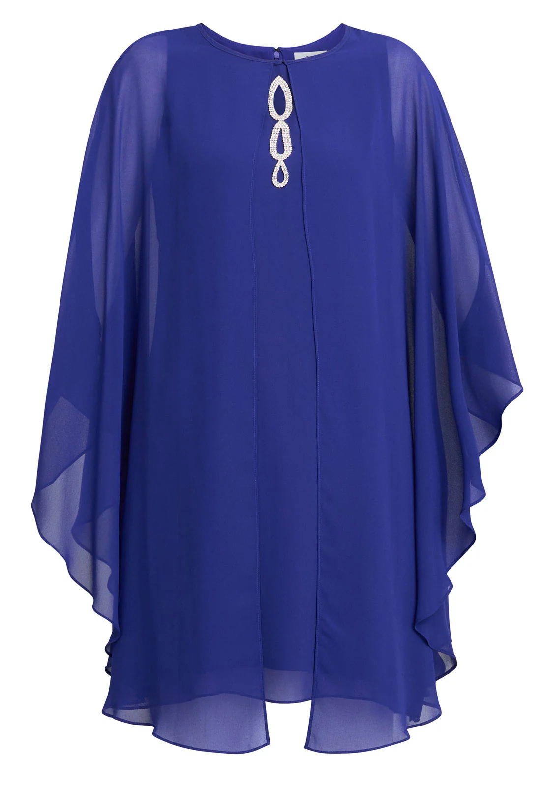 Gina Bacconi Blue Laura Chiffon Cape And Beaded Neck Dress - Image 4