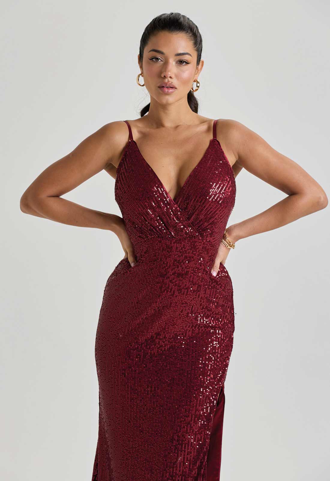 LBD Collection Burgundy Hollywood Sequin Dress - Image 4
