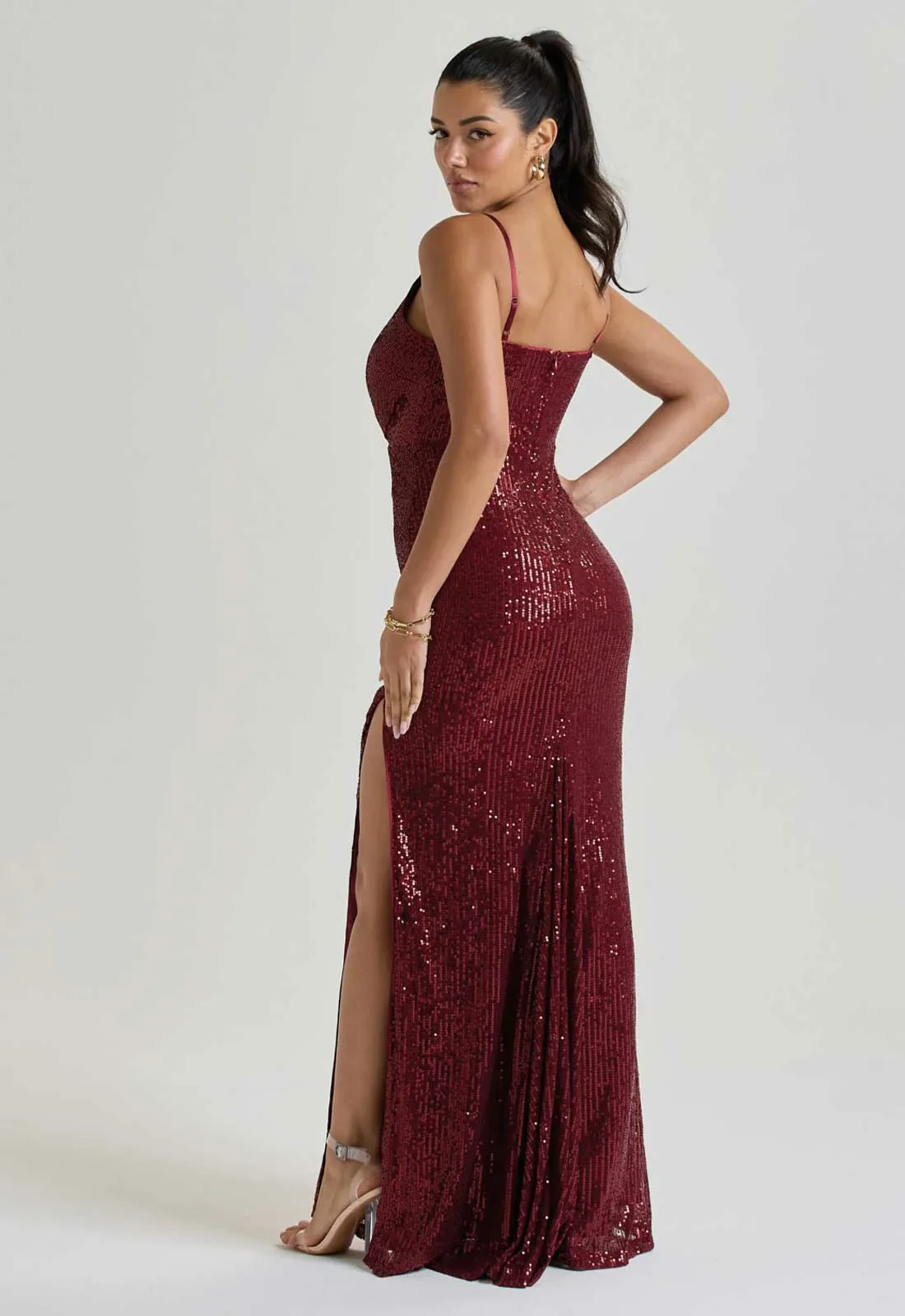 LBD Collection Burgundy Hollywood Sequin Dress - Image 6