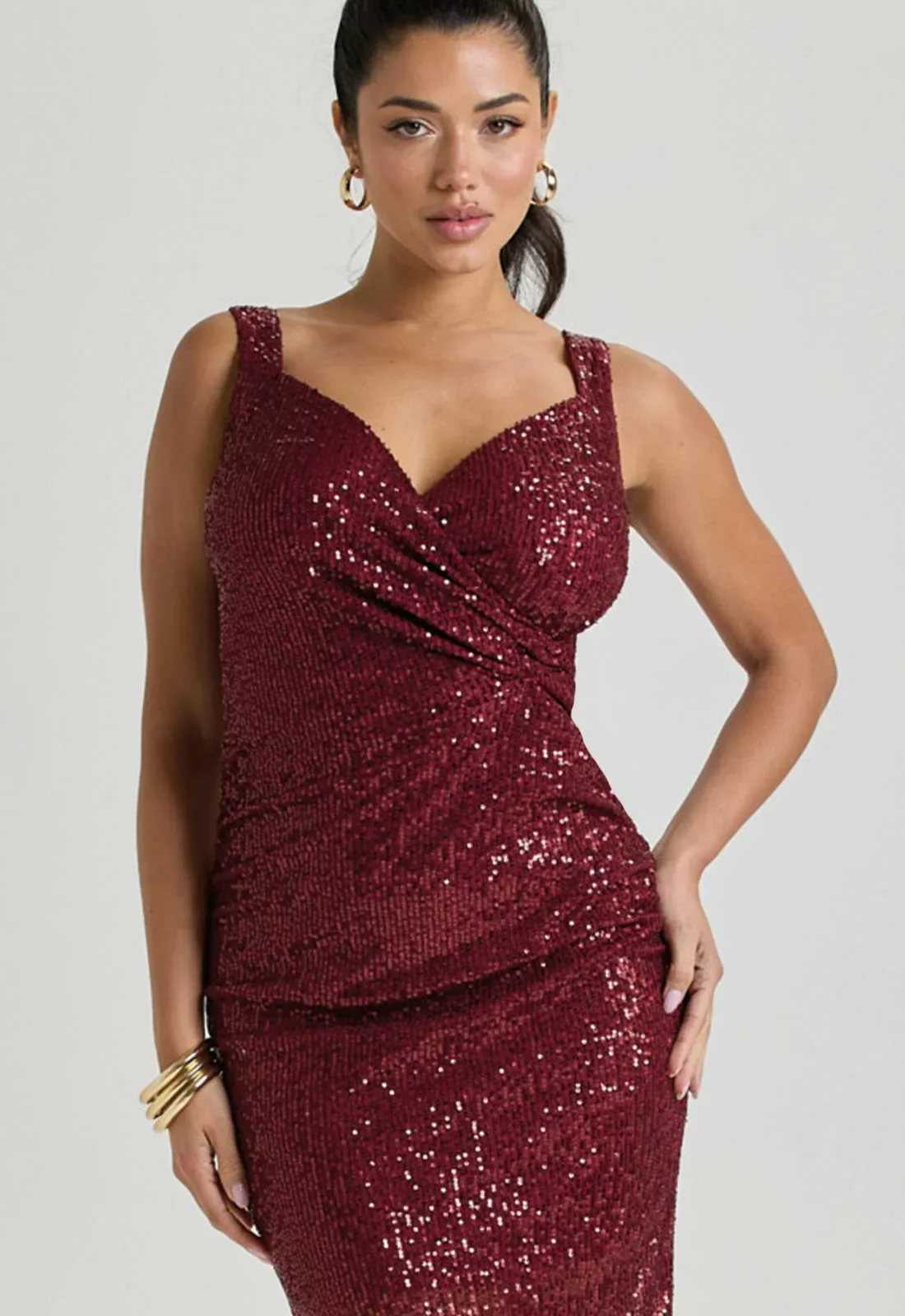 LBD Collection Burgundy Ruby Sequin Dress - Image 8