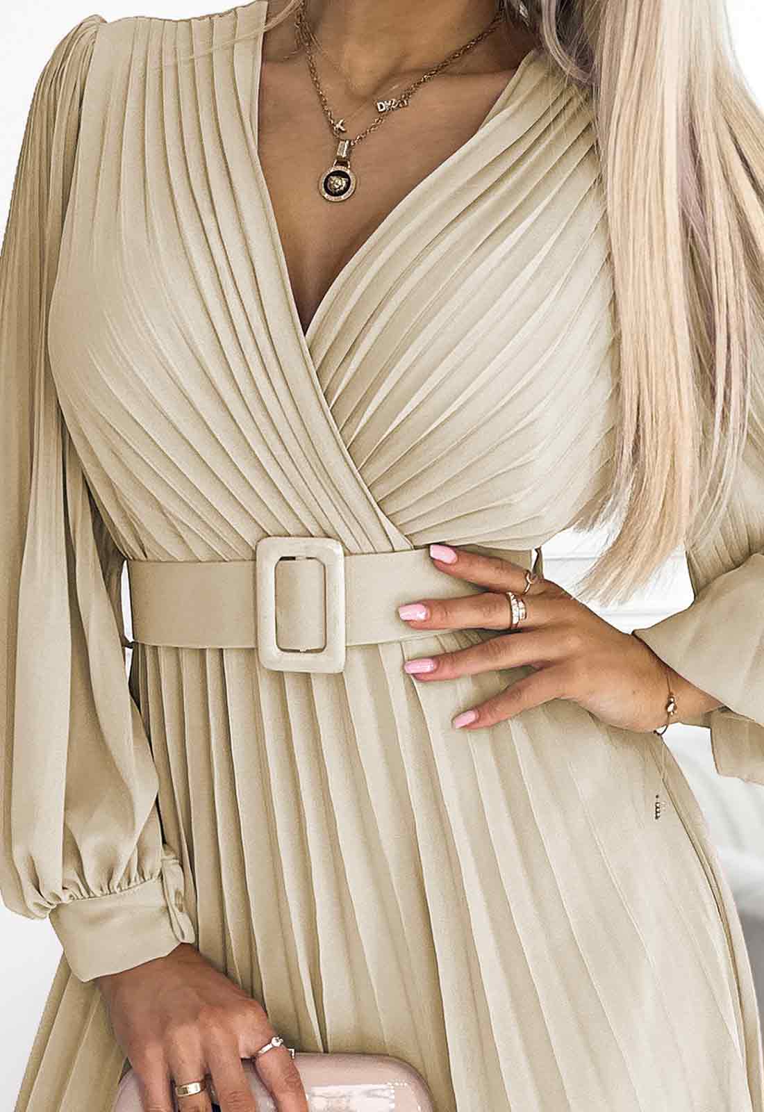 LBD Exclusive Beige Klara Pleated Dress - Image 3