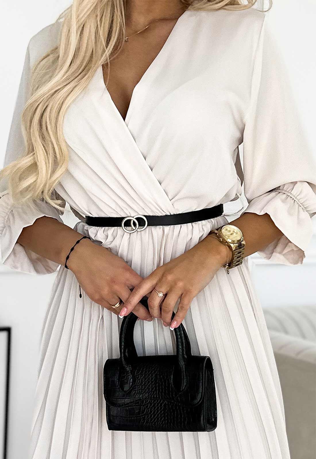 LBD Exclusive Beige Serena Pleated Dress - Image 3
