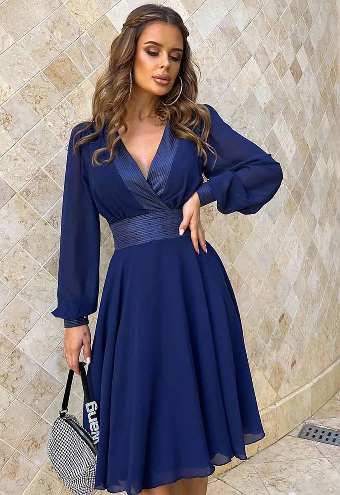 LBD Exclusive Blue Bianca Wedding Guest Dress - Image 5