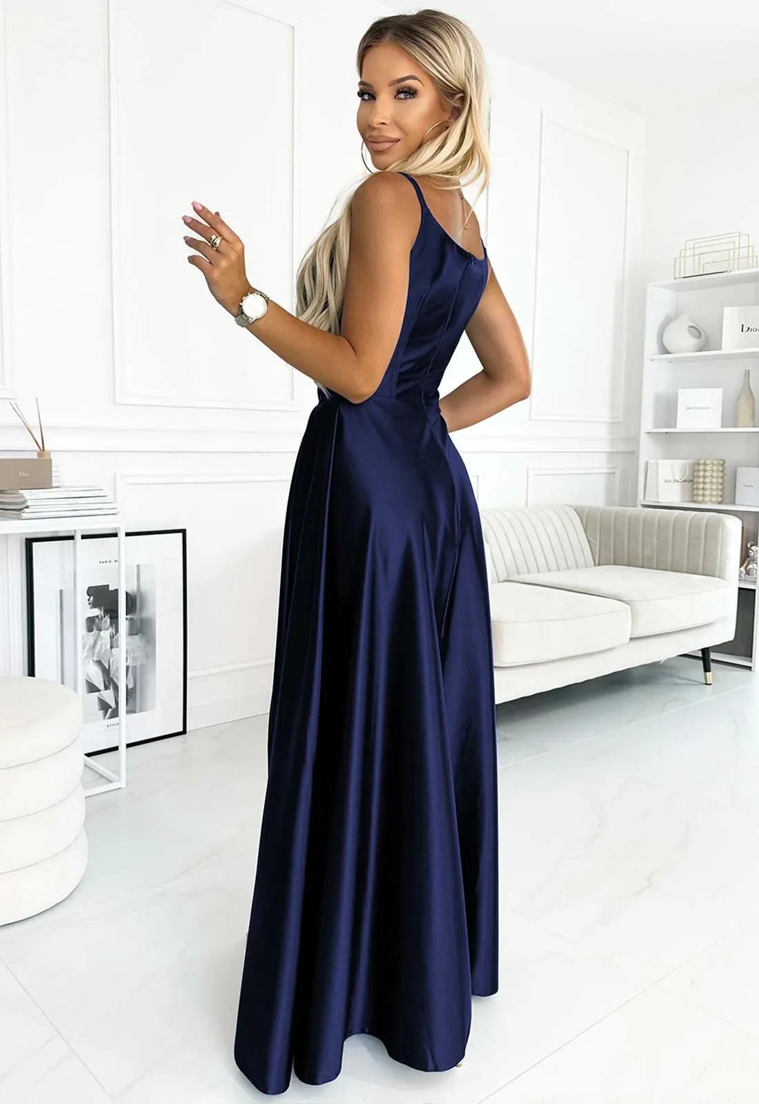 LBD Exclusive Blue Chiara Satin Maxi Dress - Image 4