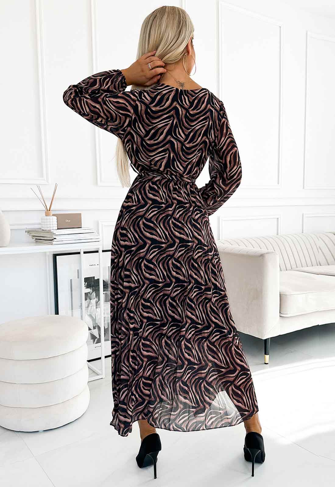 LBD Exclusive Brown Lily Print Dress - Image 4