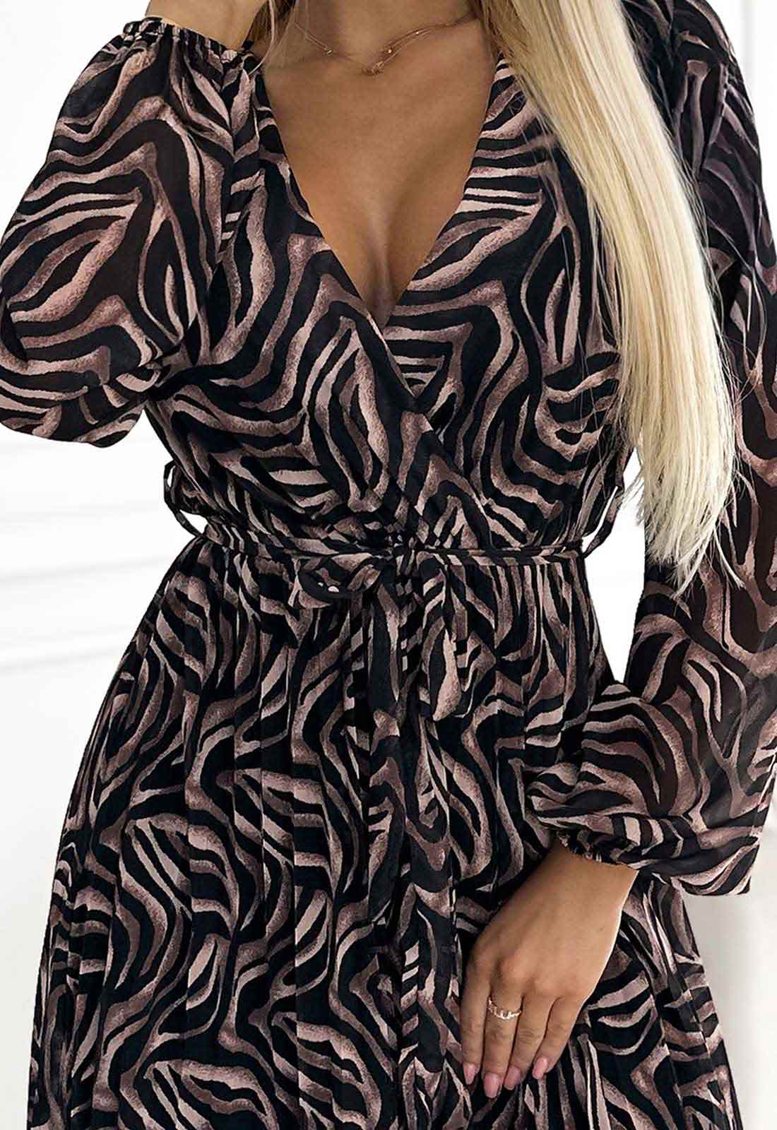 LBD Exclusive Brown Lily Print Dress - Image 6