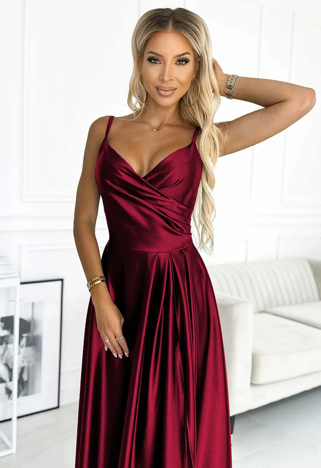 LBD Exclusive Burgundy Chiara Satin Maxi Dress - Image 6