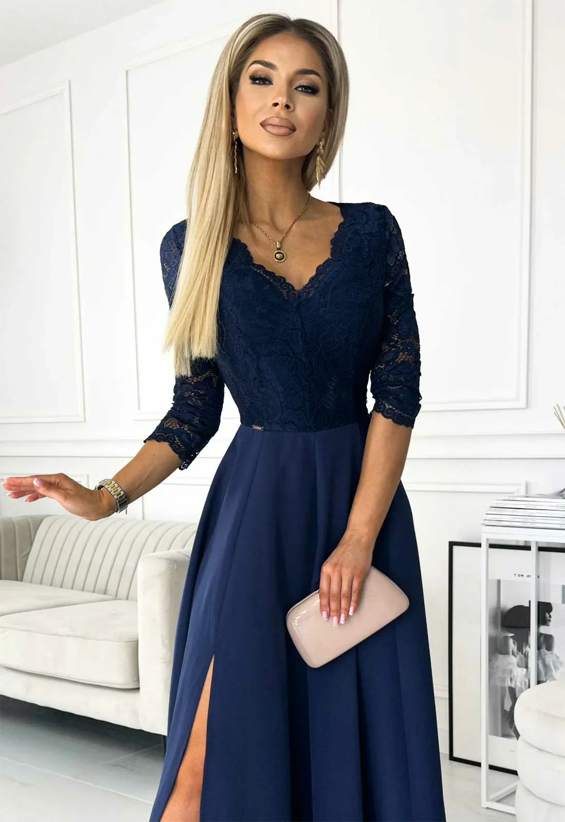 LBD Exclusive Navy Amber Lace Maxi Dress - Image 4
