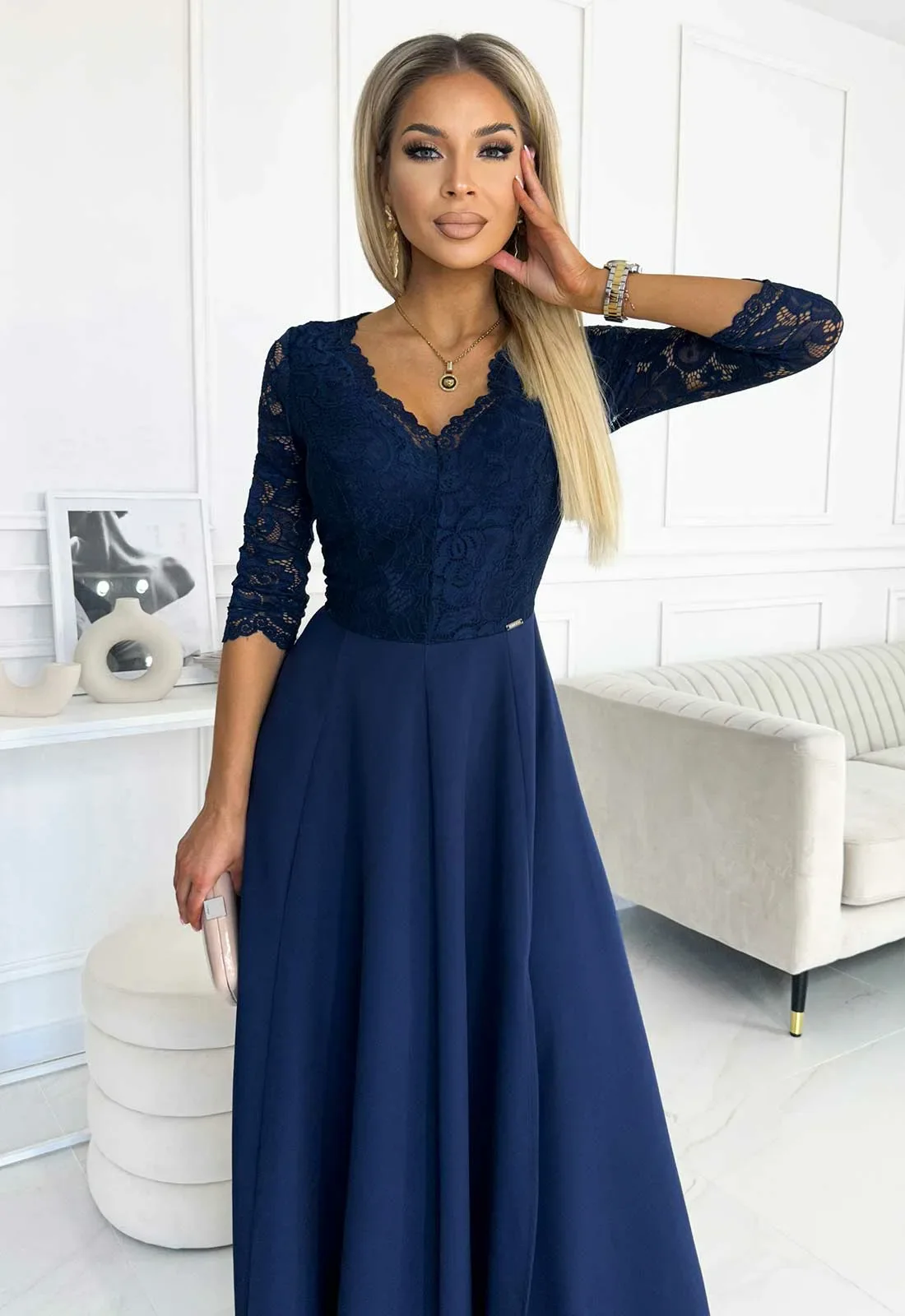 LBD Exclusive Navy Amber Lace Maxi Dress - Image 5