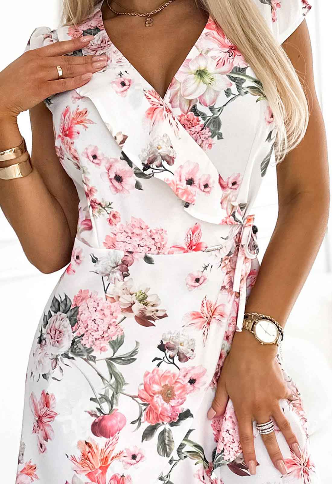 LBD Exclusive Light Peach Flora Wrap Dress - Image 3