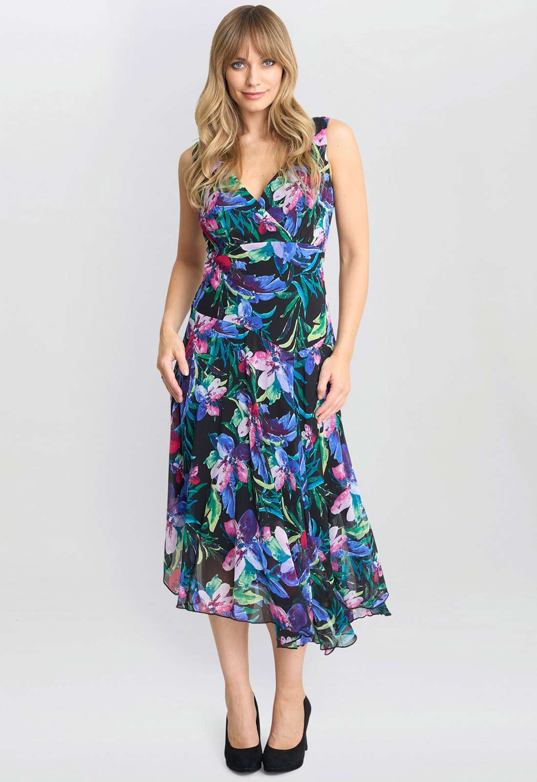 Gina Bacconi Blue Lisbeth Floral Print Chiffon Dress - Image 2