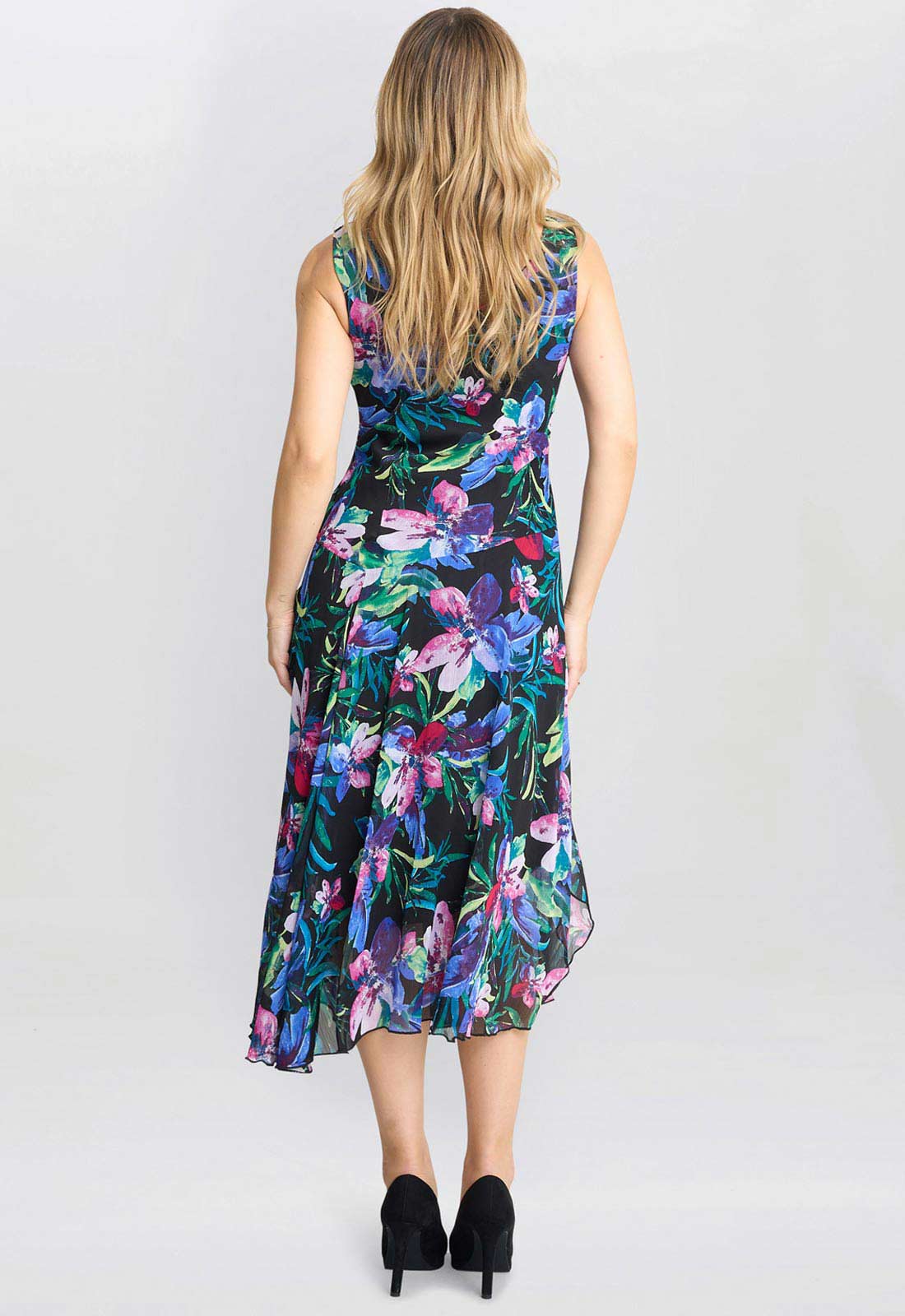 Gina Bacconi Blue Lisbeth Floral Print Chiffon Dress - Image 4