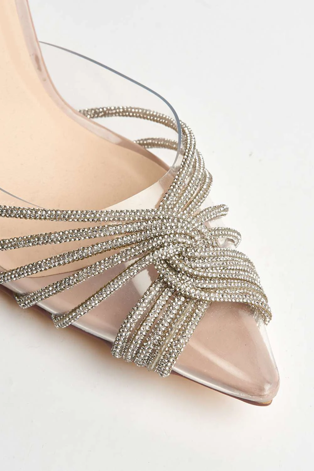 Liz Diamante Embellished Sling Back Perspex Court Shoes in Nude - Image 6
