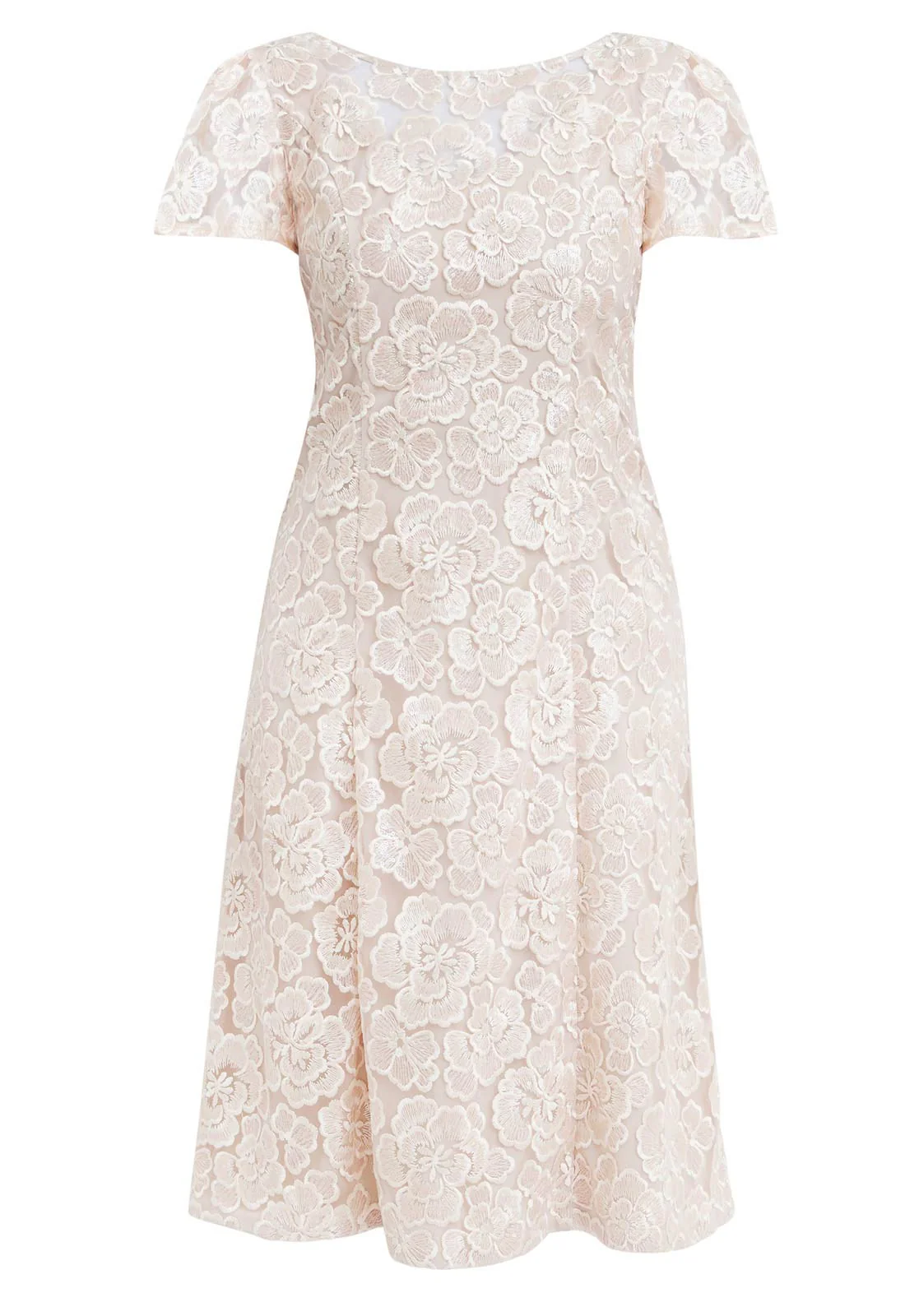 Gina Bacconi Peach Mylene Embroidered Floral A-Line Midi Dress - Image 5