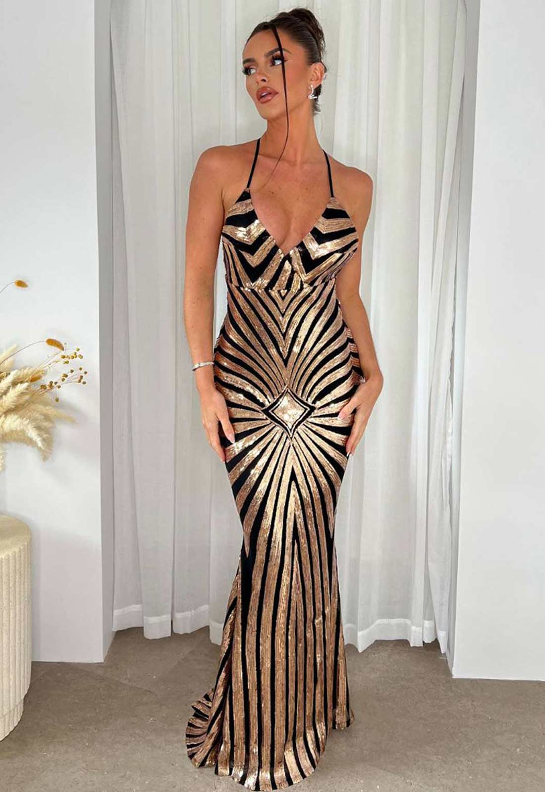 Nazz Collection Black and Gold Timeless Maxi Dress - Image 3