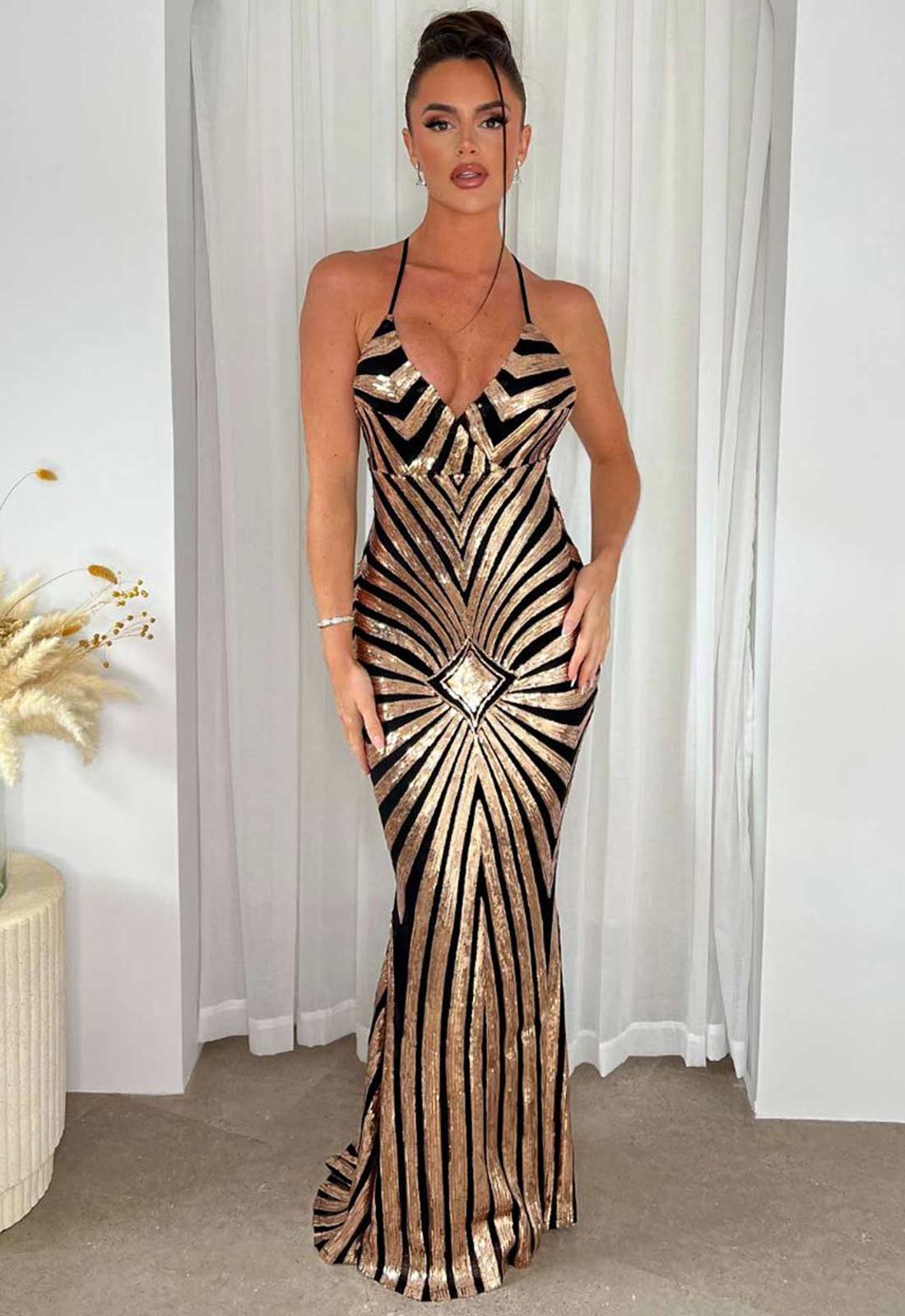Nazz Collection Black and Gold Timeless Maxi Dress - Image 8