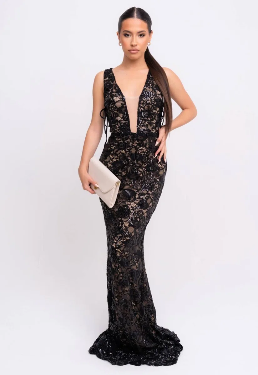 Nazz Collection Black Flora Lace Maxi Dress - Image 7