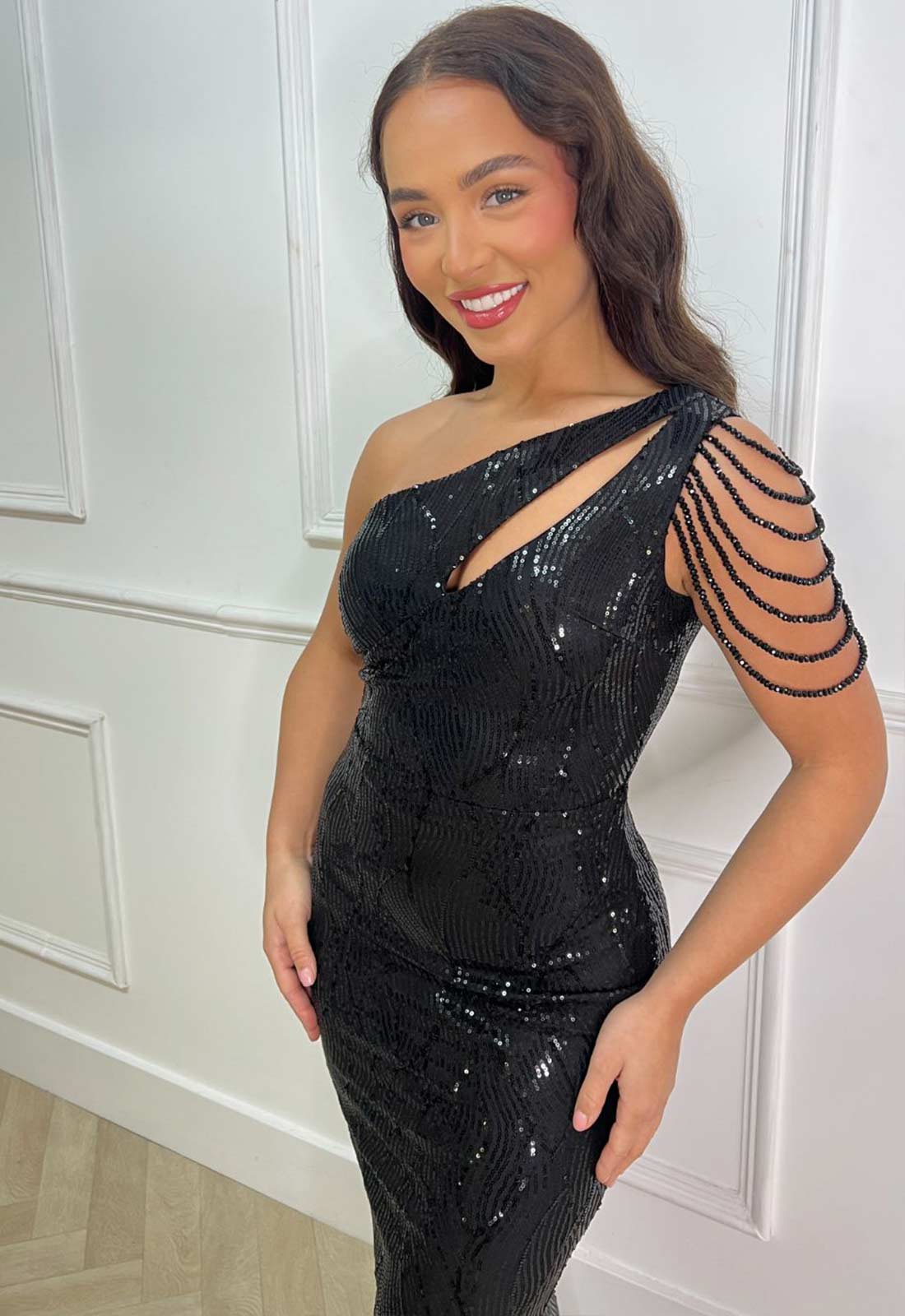 Nazz Collection Black Impress Long Sequin Dress - Image 4