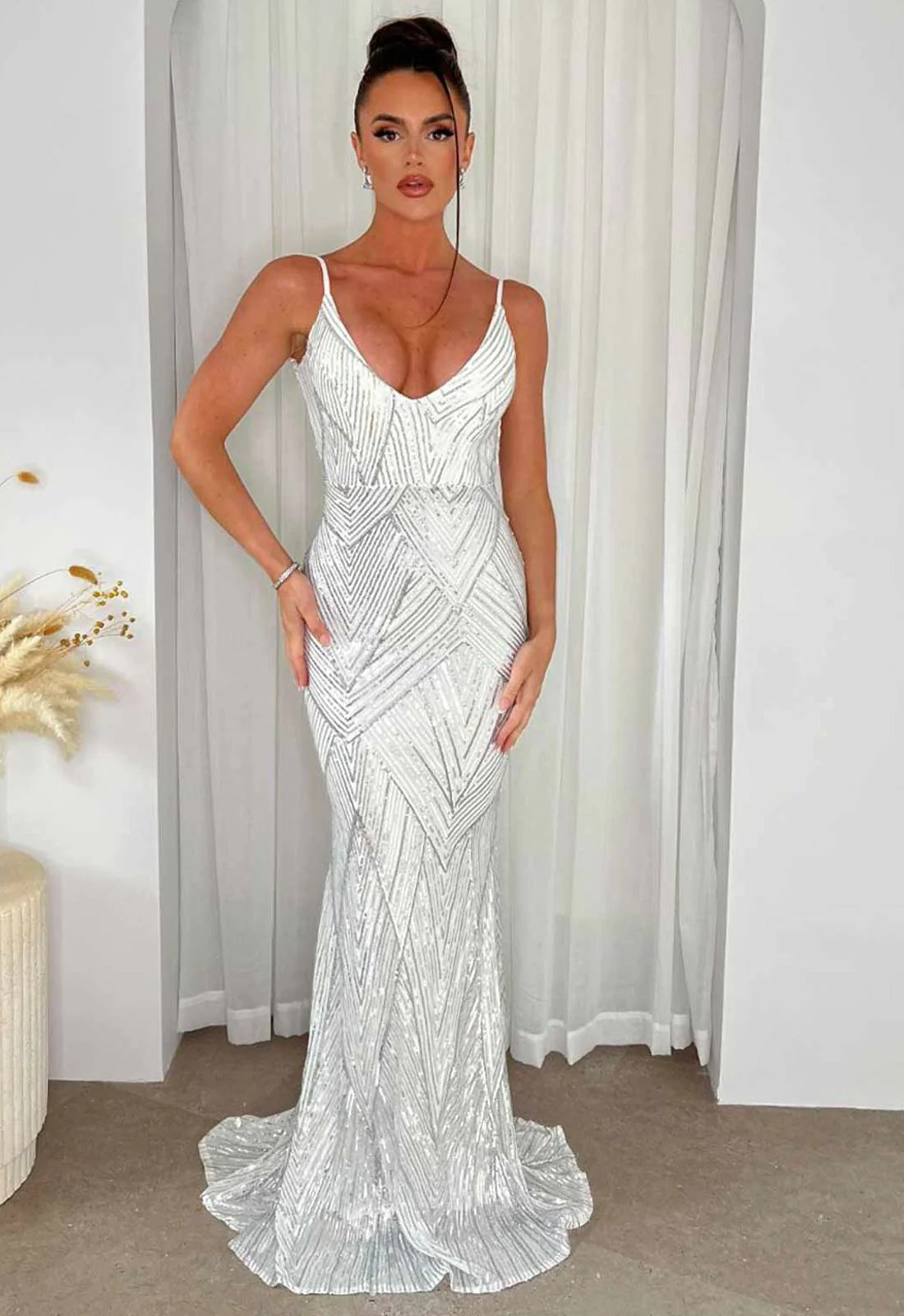 Nazz Collection Endless Silver Long Party Dress - Image 3