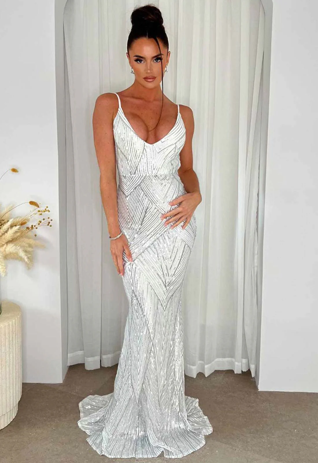 Nazz Collection Endless Silver Long Party Dress - Image 5