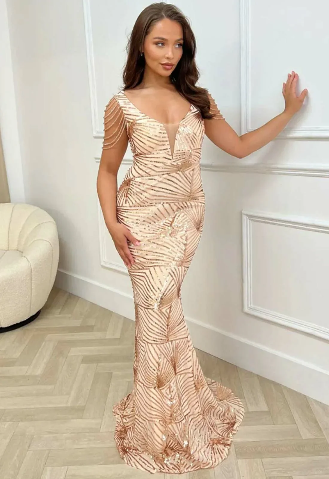 Nazz Collection  Gold Centerpiece Gown - Image 3