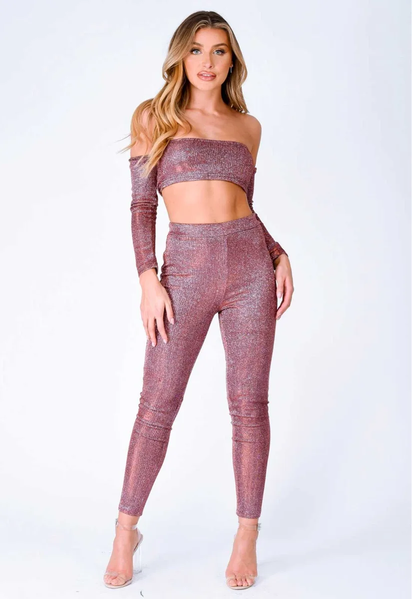 Nazz Collection Plum Havana Glitter Leggings Set - Image 7