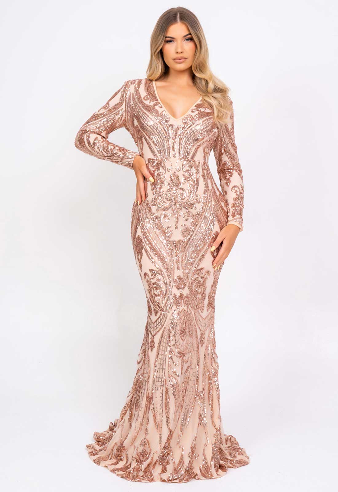 Nazz Collection Rose Gold Arabella Sequin Maxi Dress - Image 3