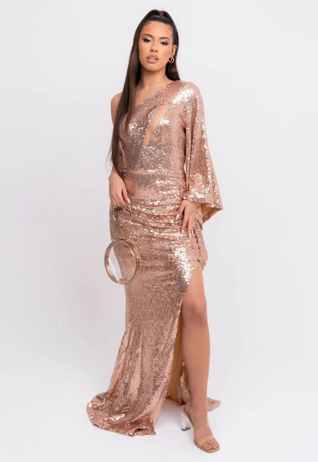 Nazz Collection Rose Gold Halo Sequin Maxi Dress - Image 3