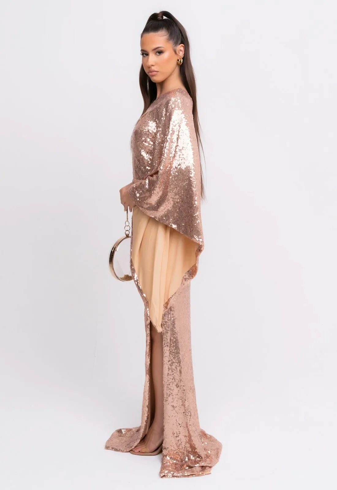 Nazz Collection Rose Gold Halo Sequin Maxi Dress - Image 4