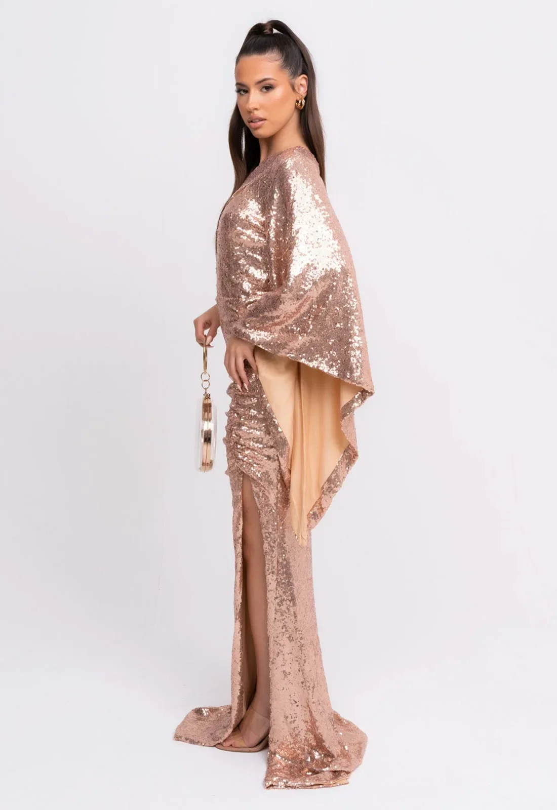 Nazz Collection Rose Gold Halo Sequin Maxi Dress - Image 5