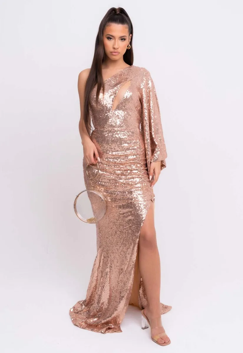 Nazz Collection Rose Gold Halo Sequin Maxi Dress - Image 9