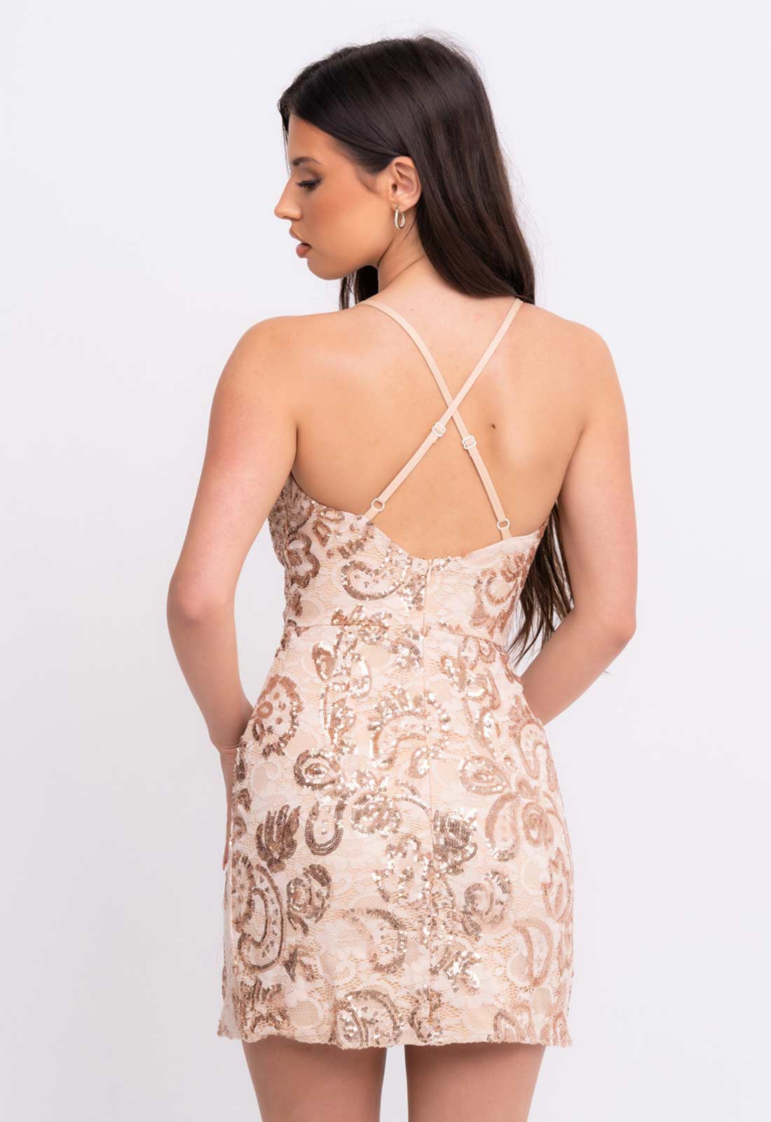 Nazz Collection Rose Gold Invite Only Lace Mini Dress - Image 3