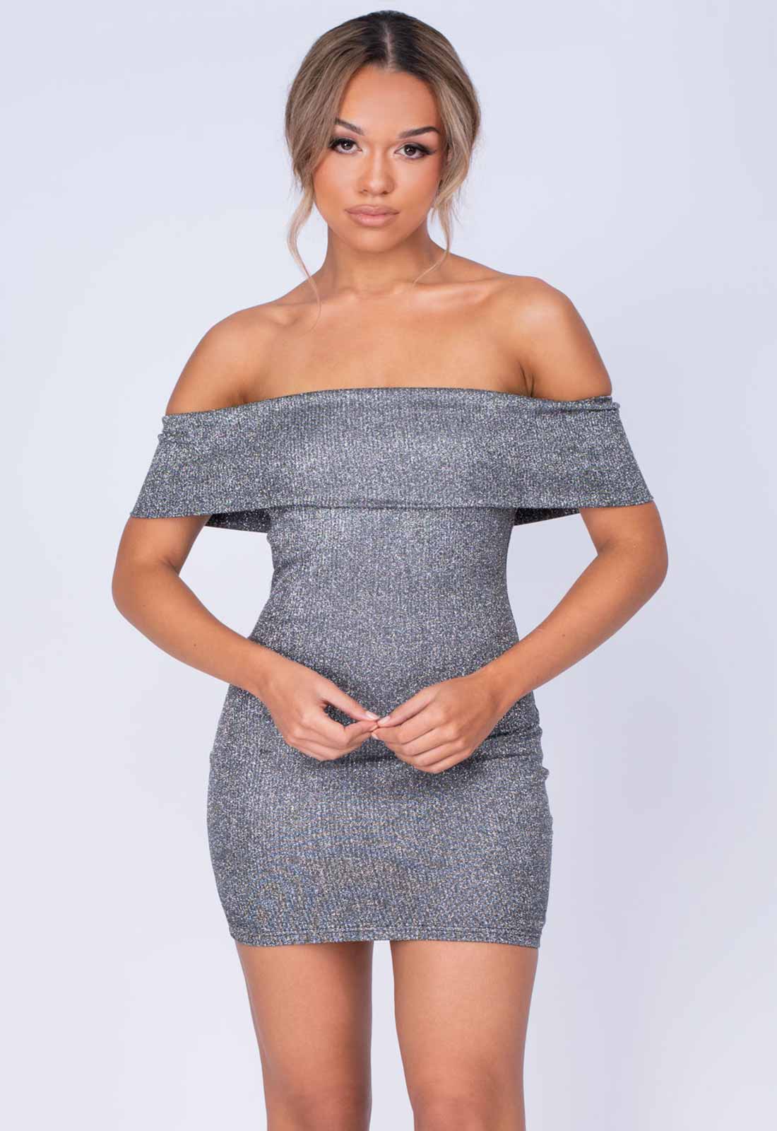 NAZZ Collection Silver Chelsea Bardot Cuff Bodycon Dress - Image 5