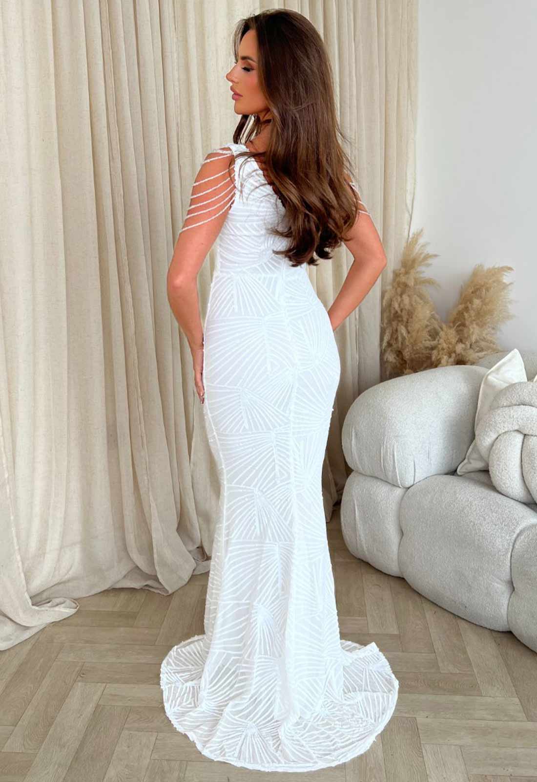 Nazz Collection White Centrepiece Maxi Sequin Dress - Image 3