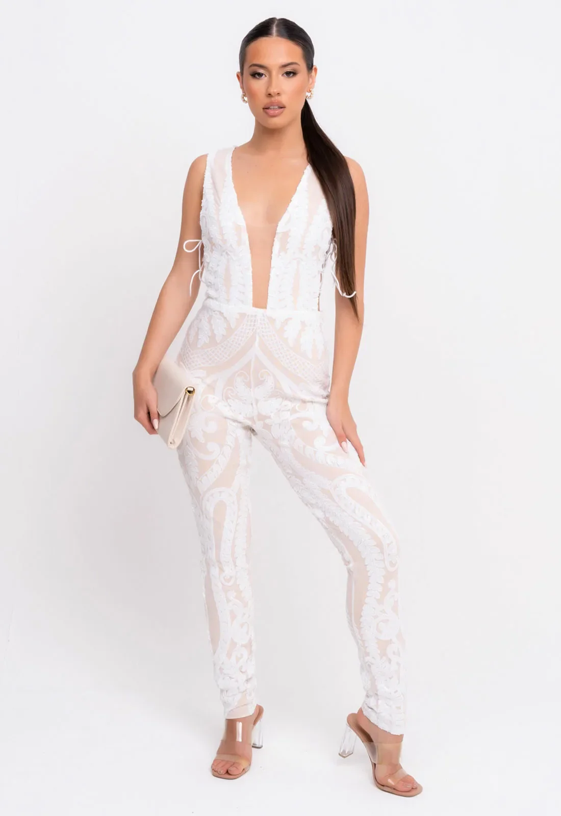 Nazz Collection White Epic Sequin Jumpsuit - Image 3