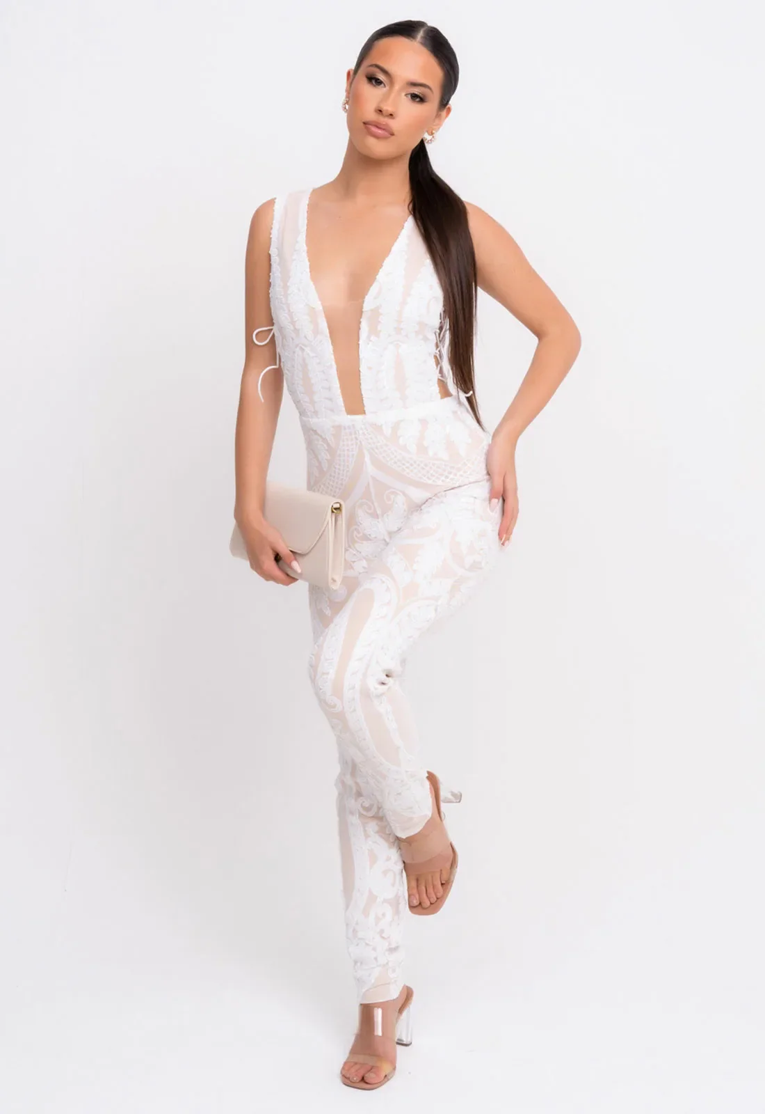 Nazz Collection White Epic Sequin Jumpsuit - Image 4