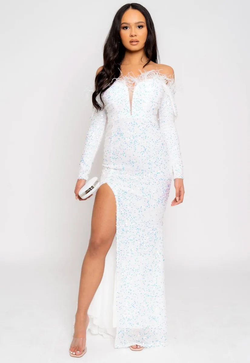 Nazz Collection White Eternity Sequin Maxi Dress - Image 12